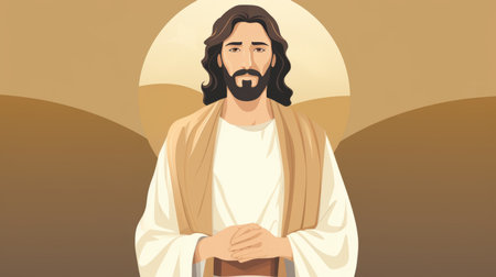 jesus is standing in front of a brown backgroundの素材