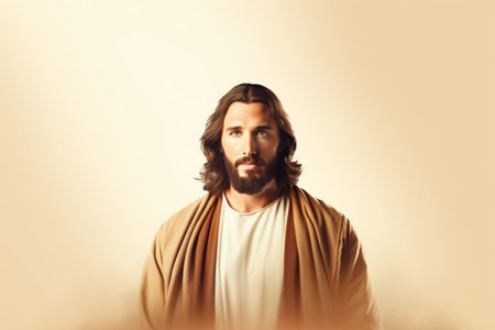 jesus is standing in front of a brown backgroundの素材