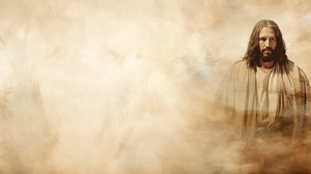 jesus is standing in front of a brown backgroundの素材