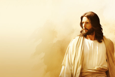 jesus is standing in front of a brown backgroundの素材