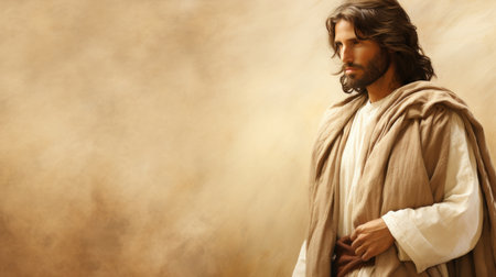 jesus is standing in front of a brown backgroundの素材