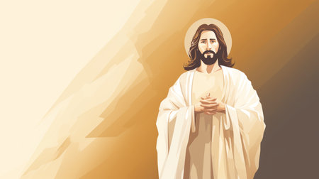 jesus is standing in front of a brown backgroundの素材
