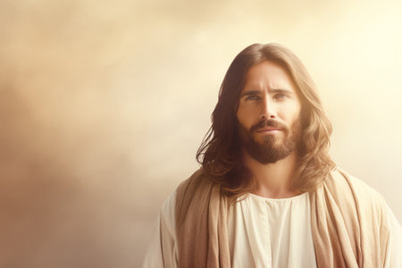 jesus is standing in front of a cloud backgroundの素材