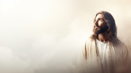 jesus is standing in front of a cloud backgroundの素材