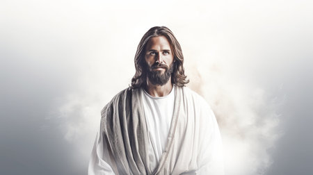 jesus is standing in front of a cloudの素材