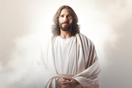 jesus is standing in front of a cloudの素材
