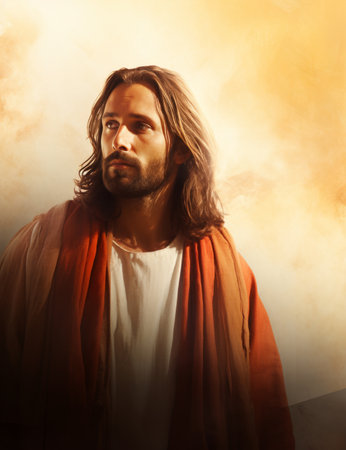 jesus is standing in front of a cloudの素材