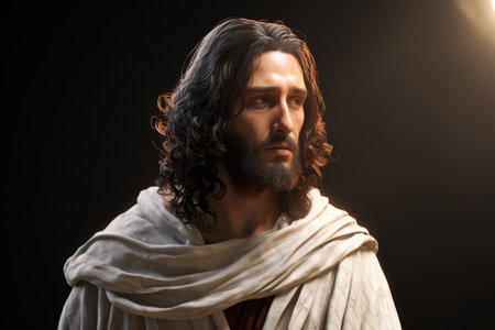 jesus is standing in front of a dark backgroundの素材
