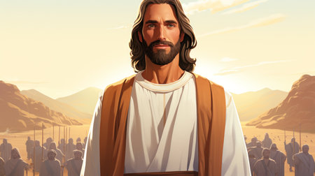 jesus is standing in front of a group of peopleの素材