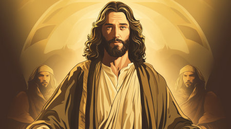 jesus is standing in front of a group of peopleの素材