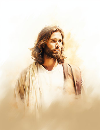 jesus is standing in front of a white backgroundの素材