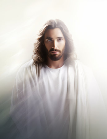 jesus is standing in front of a white backgroundの素材