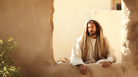 jesus looking out of the windowの素材