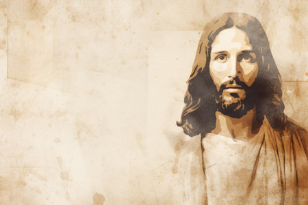 jesus on a grungy old paper backgroundの素材