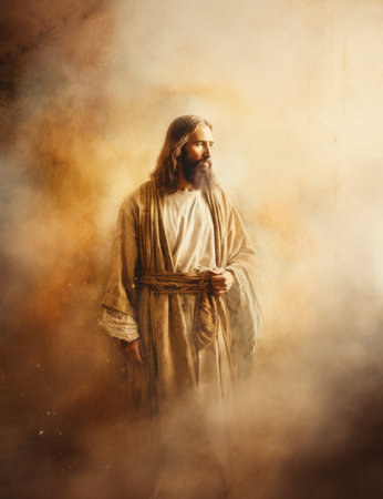 jesus standing in a cloud of smokeの素材