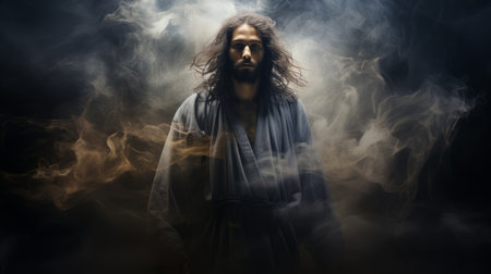jesus standing in a cloud of smokeの素材