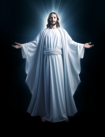 jesus standing in front of a blue lightの素材