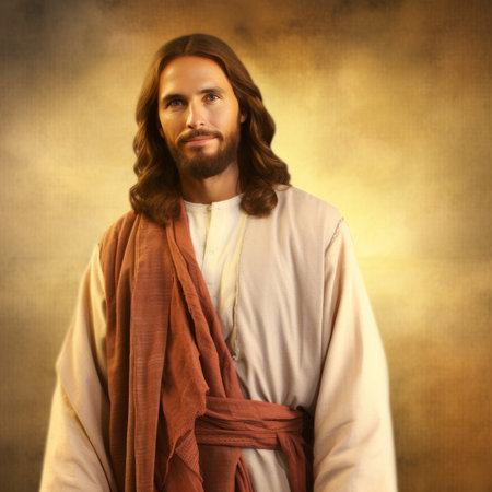 jesus standing in front of a brown backgroundの素材