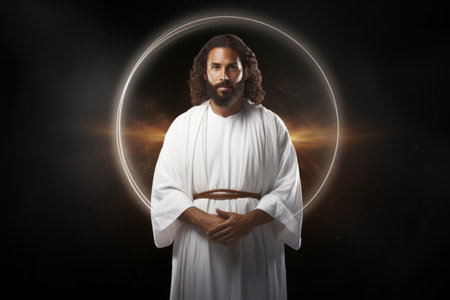 jesus standing in front of a circle of lightの素材