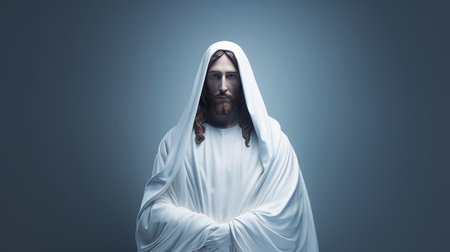 jesus standing in front of a blue backgroundの素材
