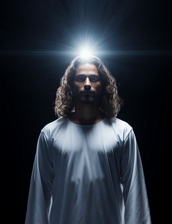 jesus standing in front of a bright lightの素材