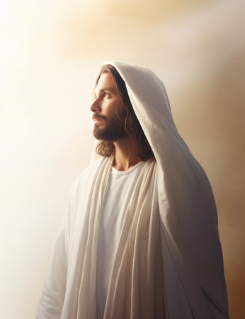 jesus standing in front of a cloudの素材