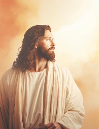 jesus standing in front of a cloudy skyの素材