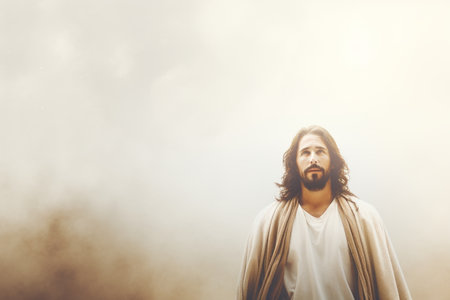 jesus standing in front of a cloudの素材