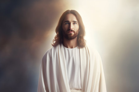 jesus standing in front of a cloudy skyの素材
