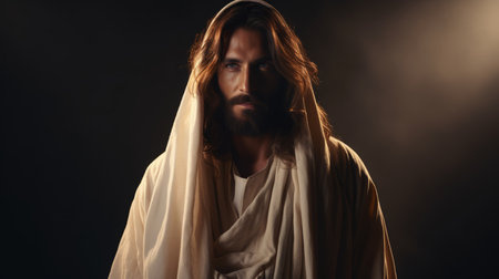 jesus standing in front of a dark backgroundの素材