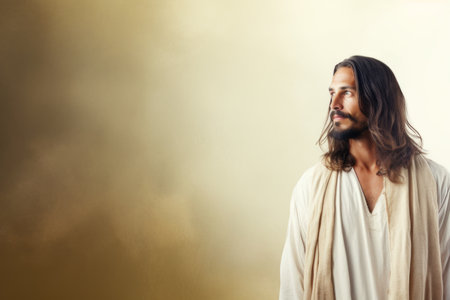 jesus standing in front of a golden backgroundの素材