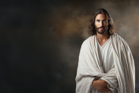 jesus standing in front of a dark backgroundの素材