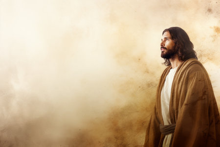 jesus standing in front of a dusty backgroundの素材