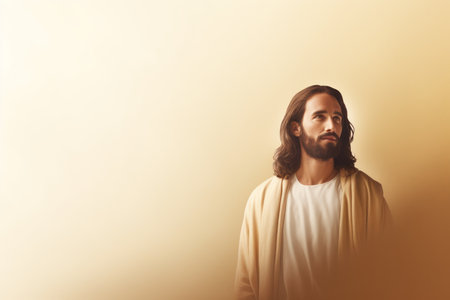 jesus standing in front of a golden backgroundの素材