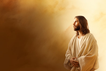 jesus standing in front of a golden backgroundの素材