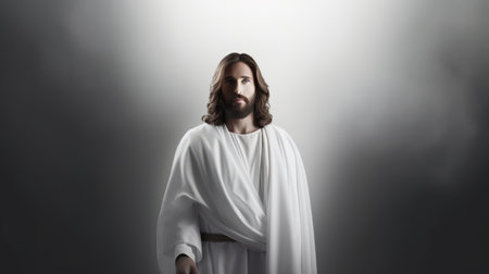 jesus standing in front of a dark backgroundの素材