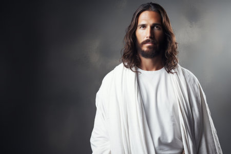 jesus standing in front of a dark backgroundの素材