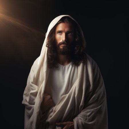 jesus standing in front of a dark backgroundの素材
