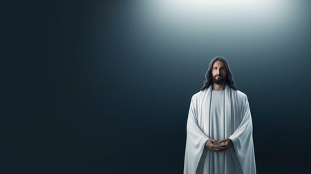 jesus standing in front of a dark backgroundの素材