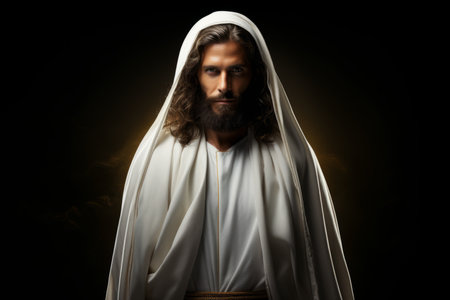 jesus standing in front of a dark backgroundの素材
