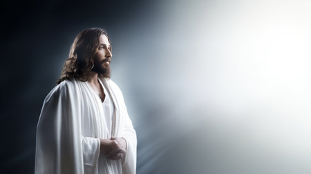 jesus standing in front of a dark backgroundの素材