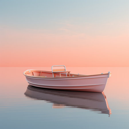 a boat floating in the water at sunsetの素材