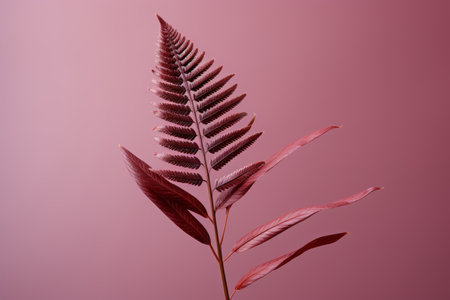 a fern leaf on a pink backgroundの素材