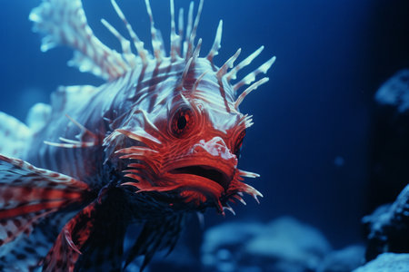 a lionfish swims in an aquariumの素材
