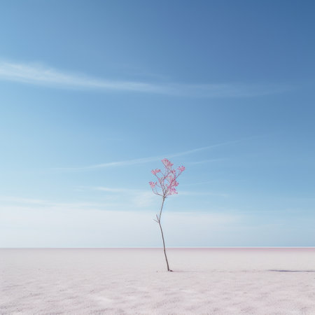 a lone pink tree in the middle of a desertの素材