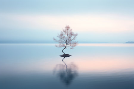 a lone tree in the middle of a lakeの素材