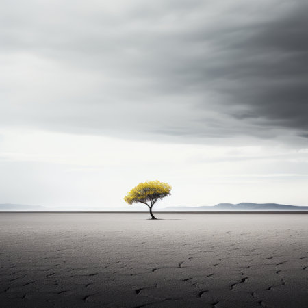 a lone tree in the middle of an empty desertの素材