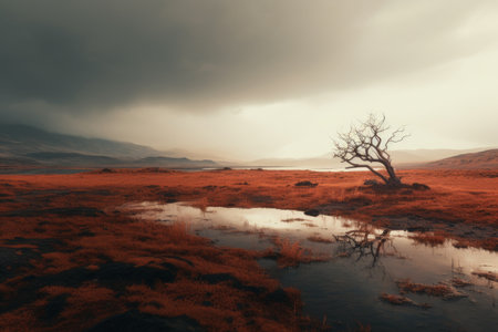 a lone tree in the middle of an empty fieldの素材