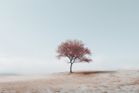 a lone tree stands alone in the middle of a fieldの素材