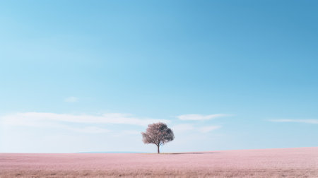 a lone tree stands alone in a pink fieldの素材